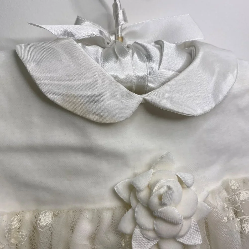 Ciccino white velvet embroidered lace dress roses Easter christening‎ baby 9 m